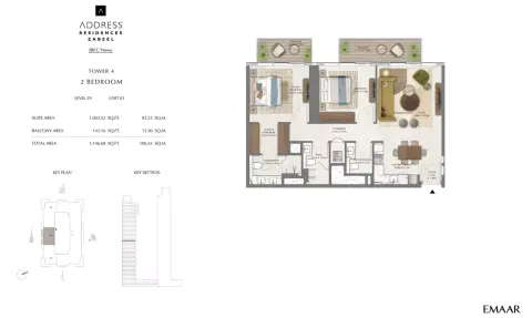 Plattegrond van 2 slaapkamers in Address Residences Zabeel