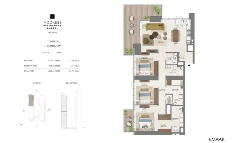 Plattegrond van 3 slaapkamers in Address Residences Zabeel