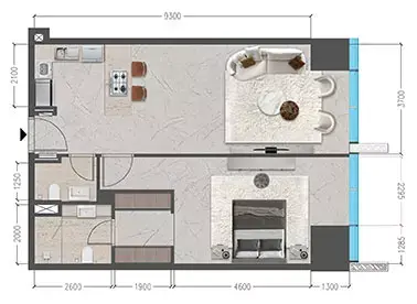 Plattegrond van 1 slaapkamer in Tiger Sky Tower