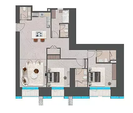 Plattegrond van 2 slaapkamers in Tiger Sky Tower