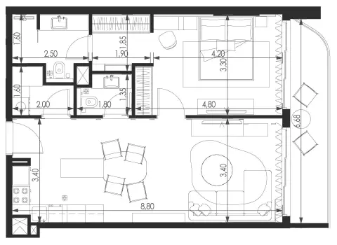 Plattegrond van 1 slaapkamer in Vitality Residence