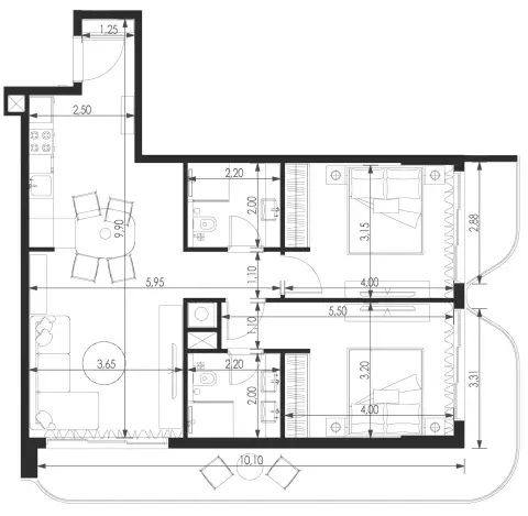 Plattegrond van 2 slaapkamers in Vitality Residence