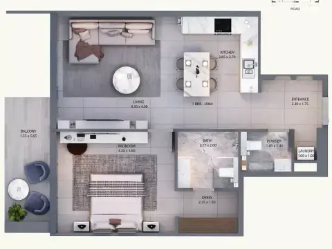 Plattegrond van 1 slaapkamer in Minati Homes 1