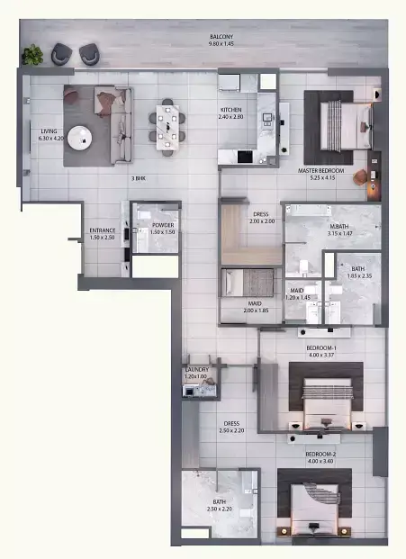 Plattegrond van 4 slaapkamers in Minati Homes 1
