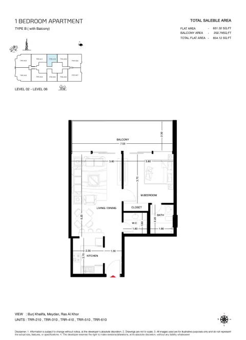 Plattegrond van 1 slaapkamer in The Roof Residence