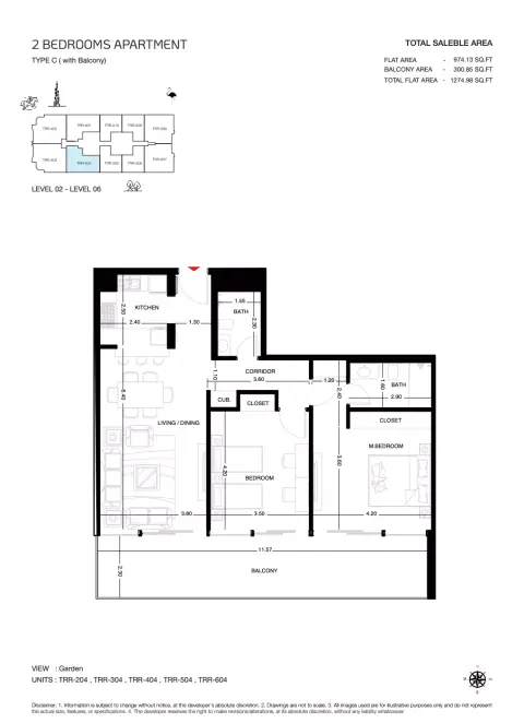 Plattegrond van 2 slaapkamers in The Roof Residence