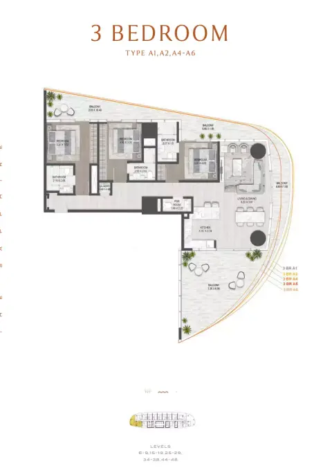 Plattegrond van 3 slaapkamers in The Sapphire