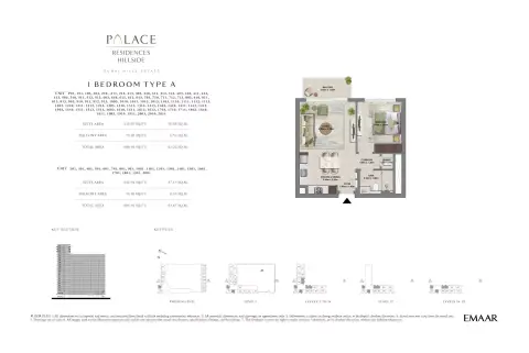 Plattegrond van 1 slaapkamer in Palace Residences Dubai Hills