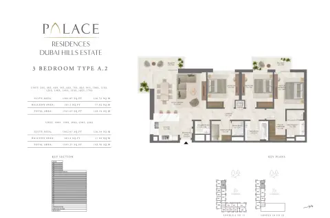 Plattegrond van 3 slaapkamers in Palace Residences Dubai Hills