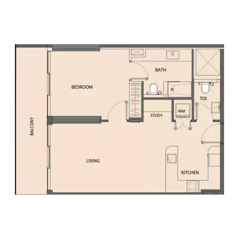 Plattegrond van 1 slaapkamer in Pearl House Phase 3 By Imtiaz