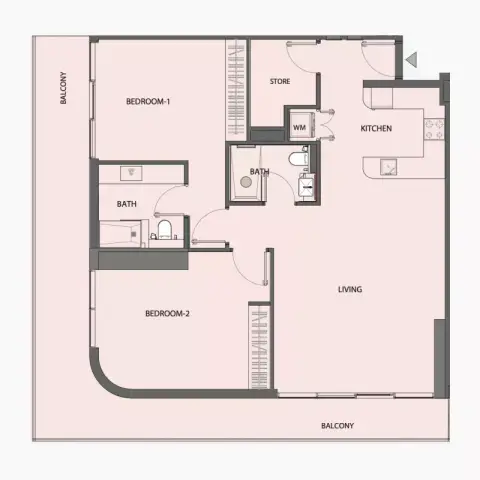 Plattegrond van 2 slaapkamers in Pearl House Phase 3 By Imtiaz