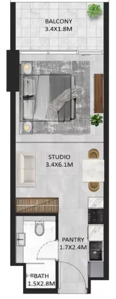 Plattegrond van Studio in SquareX Residence