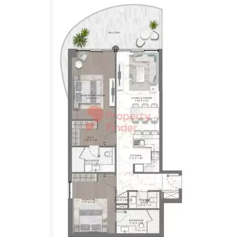 Plattegrond van 2 slaapkamers in Damac Lagoon Views