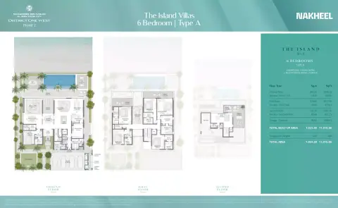 Plattegrond van 6 slaapkamers in District One West Phase 2 By Nakheel