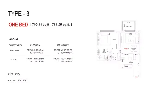 Plattegrond van 1 slaapkamer in VUE Crystal Bay