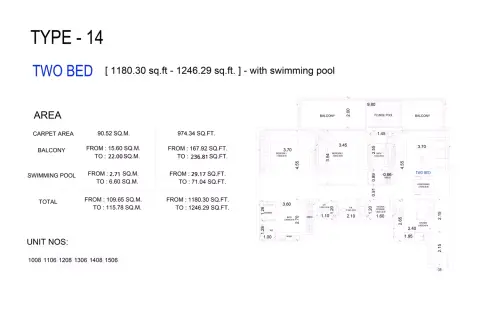 Plattegrond van 2 slaapkamers in VUE Crystal Bay