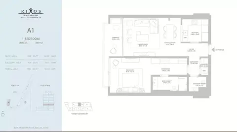 Plattegrond van 1 slaapkamer in Rixos Hotel & Residences