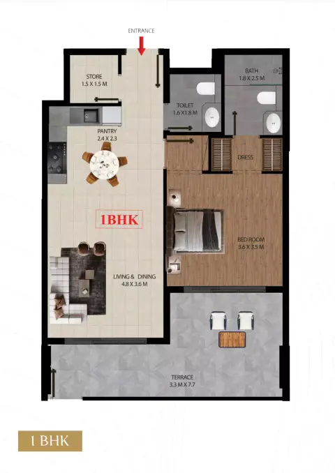 Plattegrond van 1 slaapkamer in Marquis Insignia