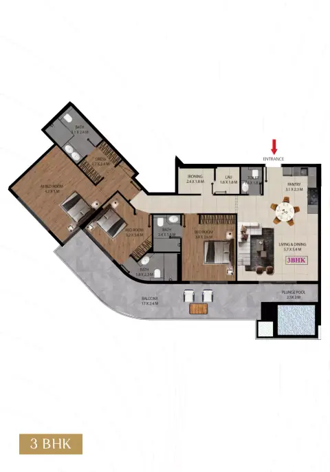 Plattegrond van 3 slaapkamers in Marquis Insignia