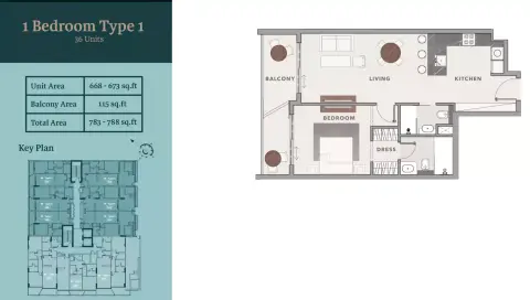 Plattegrond van 1 slaapkamer in Starlight Park