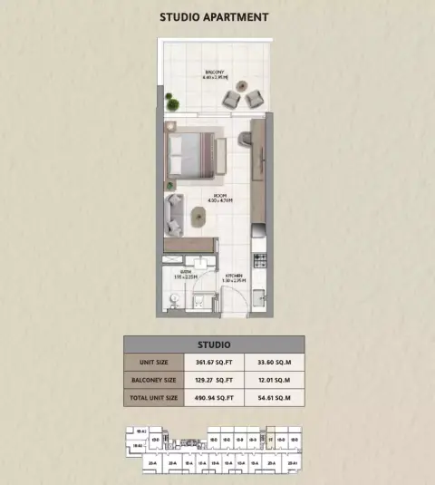 Plattegrond van Studio in 161 Jumeirah Lane