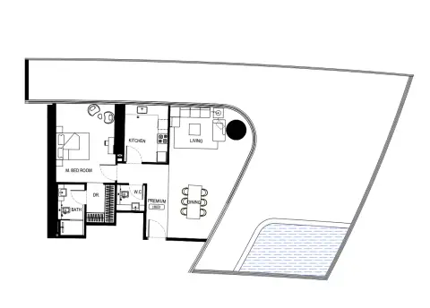 Plattegrond van 1 slaapkamer in Binghatti Hills