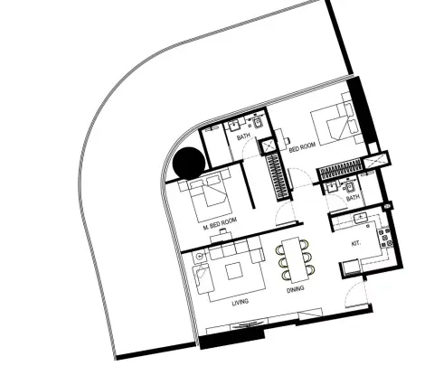 Plattegrond van 2 slaapkamers in Binghatti Hills