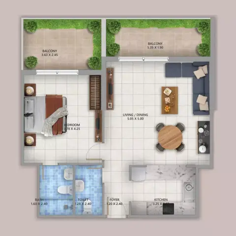 Plattegrond van 1 slaapkamer in Linden Residences