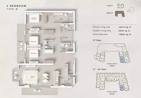 Plattegrond van 3 slaapkamers in Art Bay West