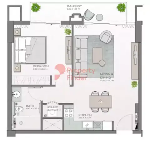 Plattegrond van 1 slaapkamer in Celadon Phase 2 City Walk By Meraas