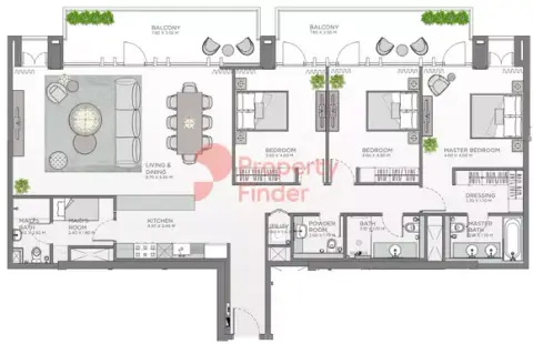 Plattegrond van 3 slaapkamers in Celadon Phase 2 City Walk By Meraas