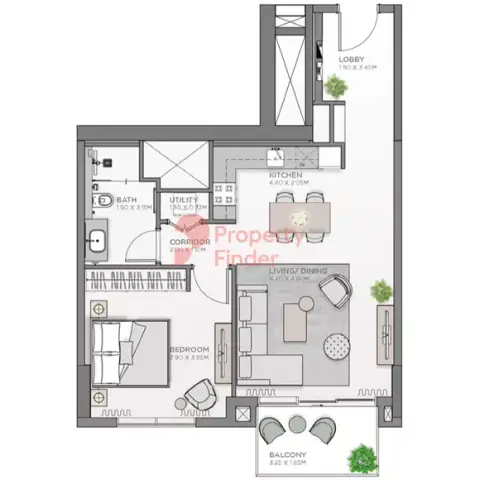 Plattegrond van 1 slaapkamer in Fern Central Park