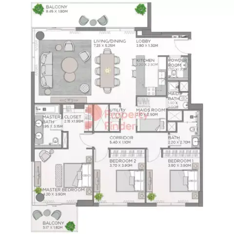 Plattegrond van 3 slaapkamers in Fern Central Park