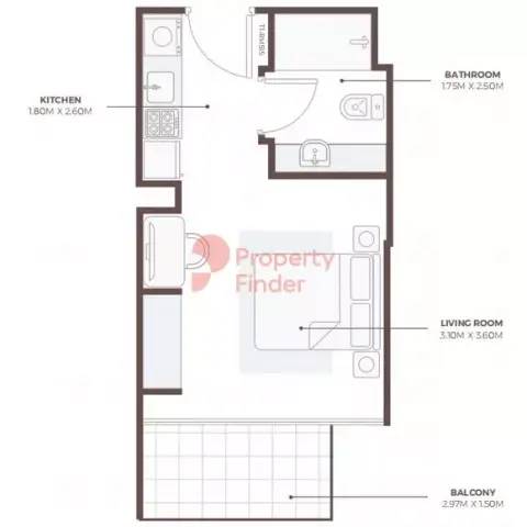 Plattegrond van Studio in Azizi Beach Oasis