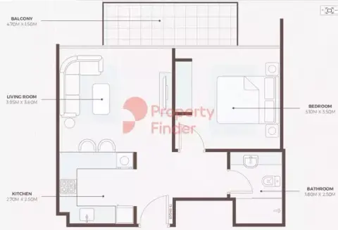 Plattegrond van 1 slaapkamer in Azizi Beach Oasis