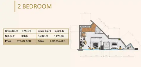 Plattegrond van 2 slaapkamers in V Tower By Tiger Group
