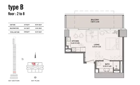 Plattegrond van Studio in 25H Heimat At Downtown Dubai
