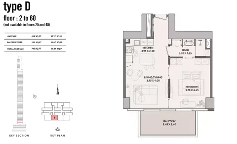 Plattegrond van 1 slaapkamer in 25H Heimat At Downtown Dubai