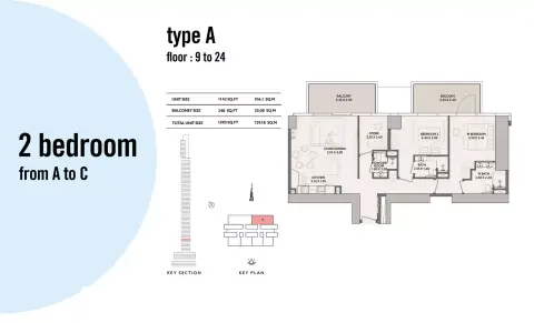Plattegrond van 2 slaapkamers in 25H Heimat At Downtown Dubai