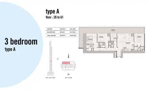 Plattegrond van 3 slaapkamers in 25H Heimat At Downtown Dubai