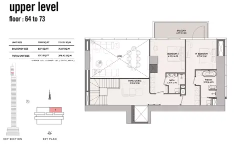 Plattegrond van 3 slaapkamers in 25H Heimat At Downtown Dubai