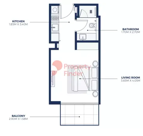 Plattegrond van Studio in Creek Views Phase 3 By Azizi