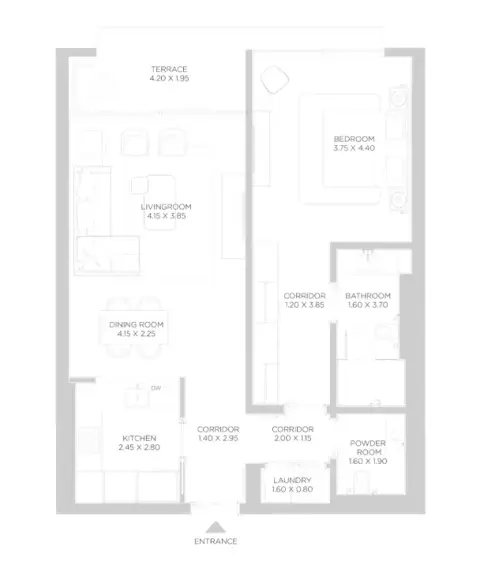 Plattegrond van 1 slaapkamer in Rixos Phase 2 By Nakheel