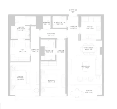 Plattegrond van 2 slaapkamers in Rixos Phase 2 By Nakheel