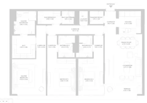Plattegrond van 3 slaapkamers in Rixos Phase 2 By Nakheel
