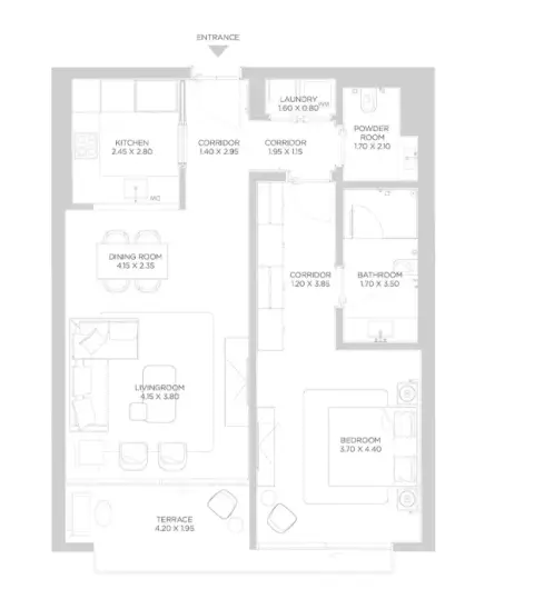 Plattegrond van 1 slaapkamer in Rixos Phase 2 By Nakheel
