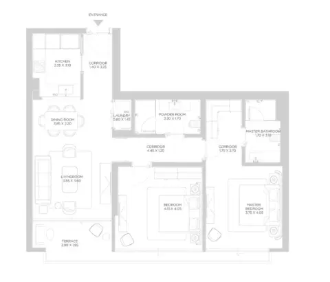 Plattegrond van 2 slaapkamers in Rixos Phase 2 By Nakheel