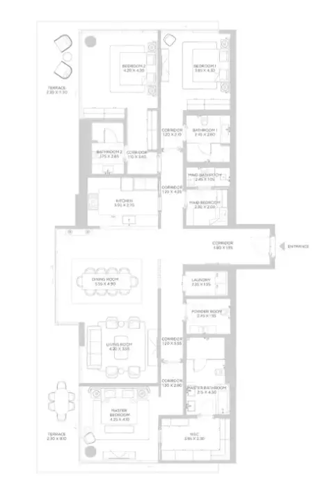 Plattegrond van 3 slaapkamers in Rixos Phase 2 By Nakheel