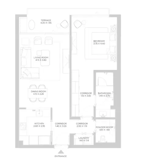 Plattegrond van 1 slaapkamer in Rixos Phase 2 By Nakheel