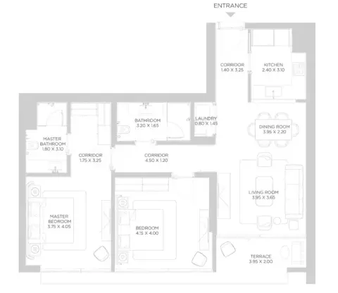 Plattegrond van 2 slaapkamers in Rixos Phase 2 By Nakheel